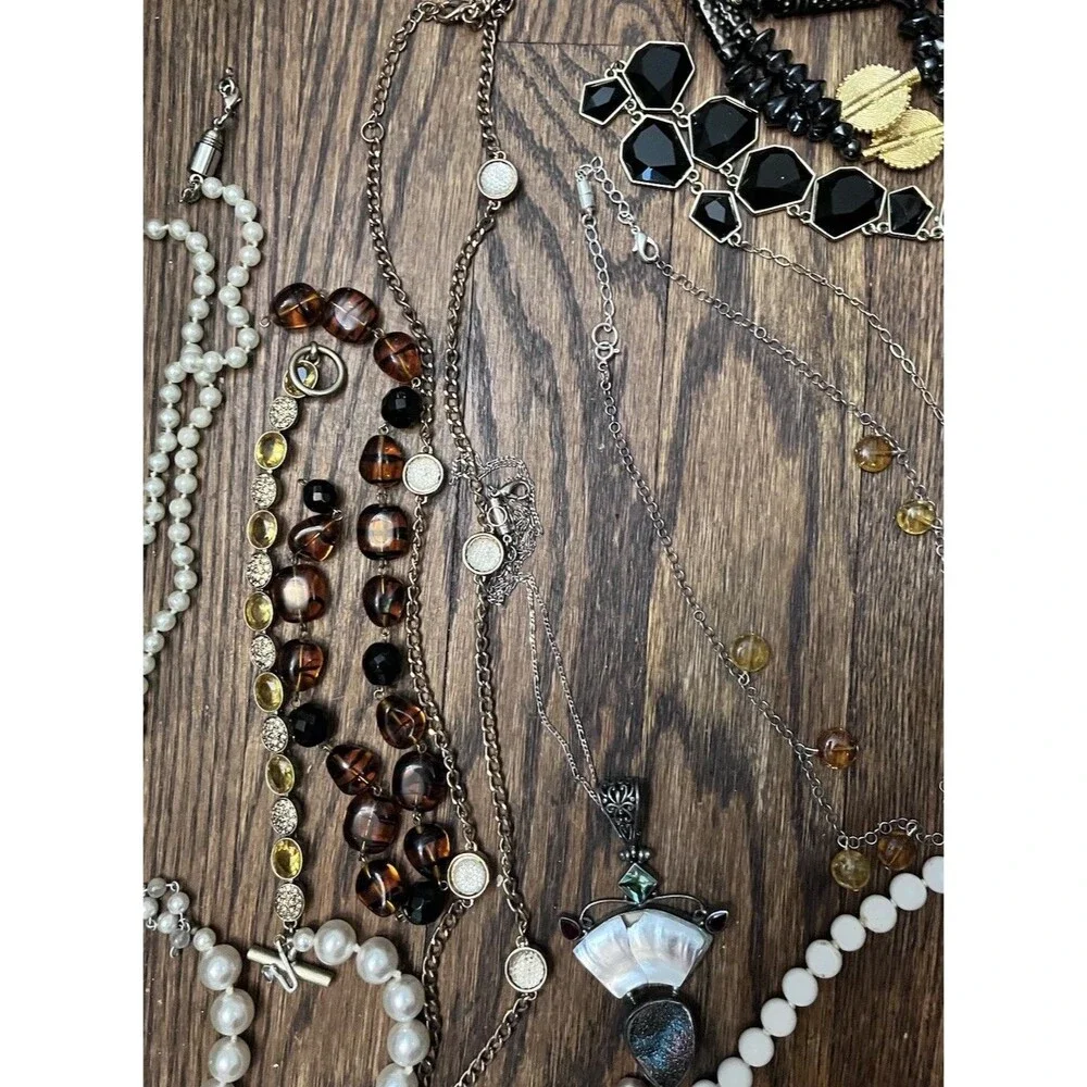Mixed Lot Broken Jewelry Necklaces Bracelet Pendants Silver Blue Gold